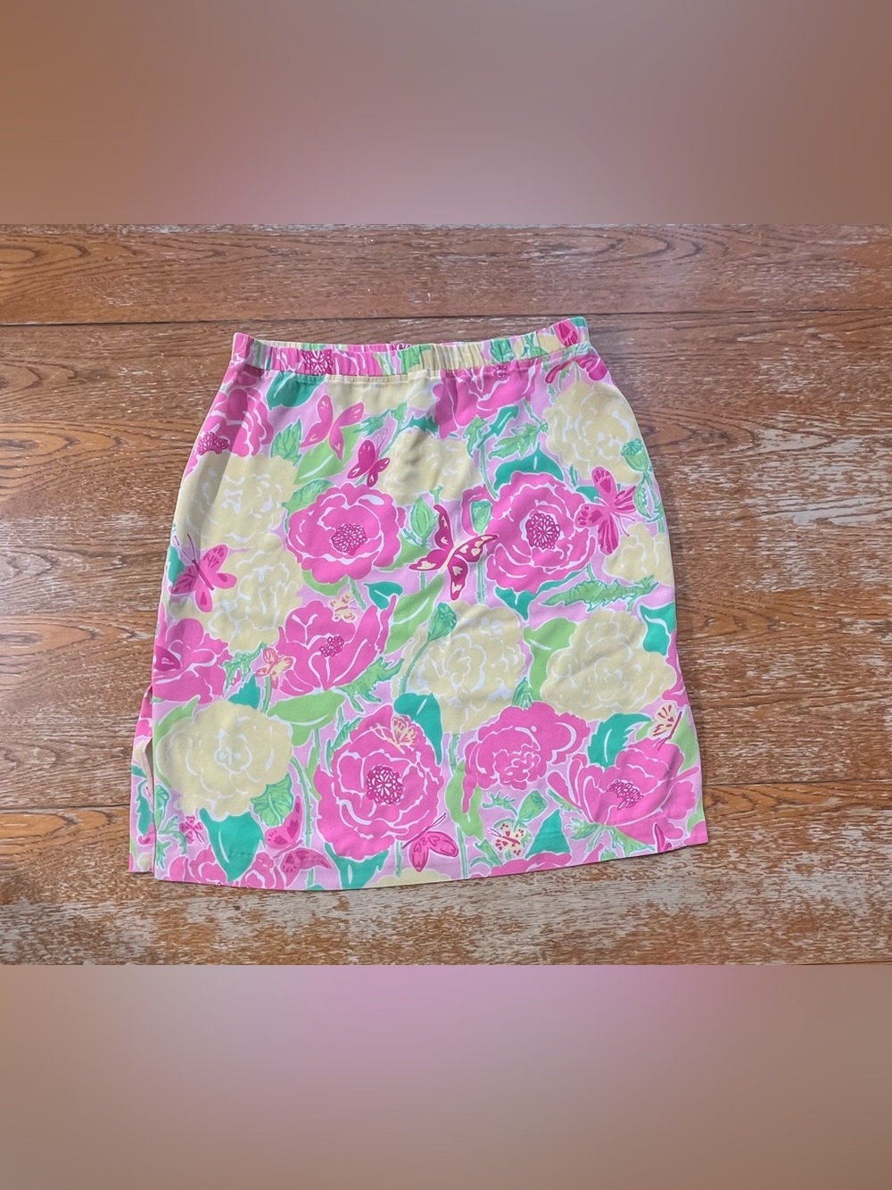 Vintage Lilly Pulitzer silk mini skirt  "Shoo Fly Butterflies & Poppies" Sz 10